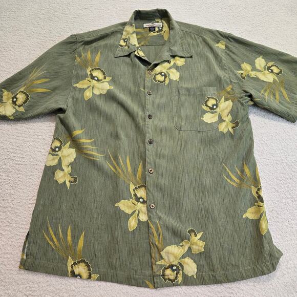 Tommy Bahama Men's Silk Orchid Print Aloha Hawaiian Camp Shirt Size L Tropical - Picture 1 of 12